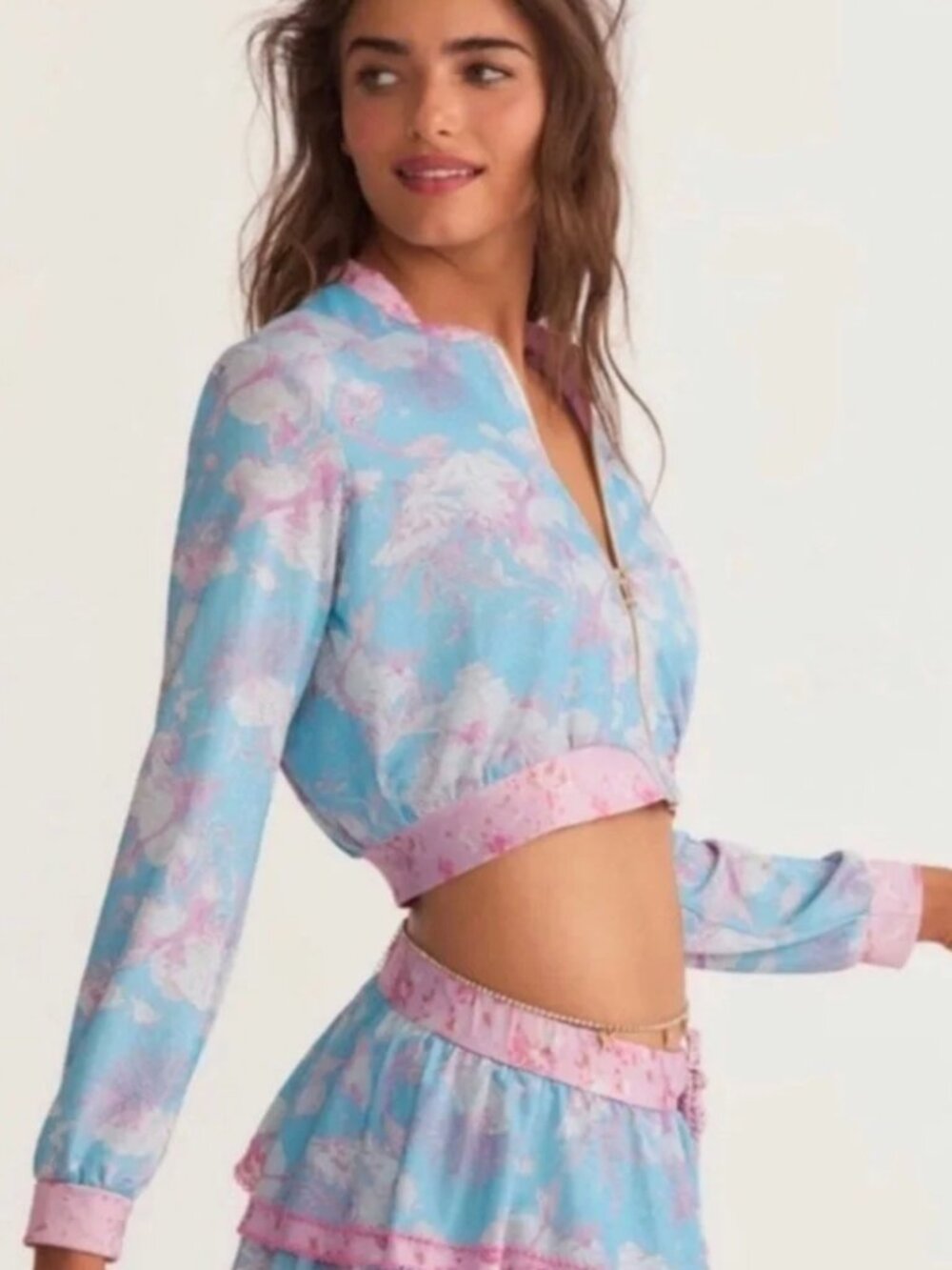 LoveShackFancy x Hurley Under the Sea Cropped Bomber Jacket Sz S